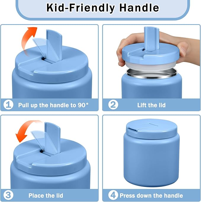 26oz Kids for Hot Food, Insulated Vacuum Food Jar with Buckle Lid, Stainless Steel Wide Mouth Leak Proof Insulated Lunch Container for School Picnic Travel, Sky Blue-BubblyBeeBaby