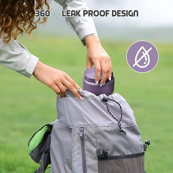 13.5oz Soup Thermo for Hot Food Kids with Buckle Lid Insulated Vacuum Food Jar Wide Mouth Leakproof Stainless Steel Lunch Container -Purple-BubblyBeeBaby