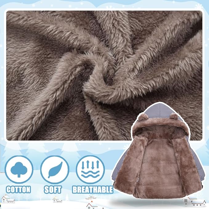 Infant Baby Winter Coat Bear Hooded Jacket Warm Fleece Snowsuit Windproof Outerwear for Toddler Boy Girl 9M-4T-BubblyBeeBaby