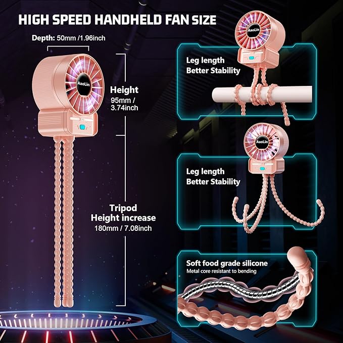 2 Pack Multifunctional Portable Stroller Fan 4 Speed 6600rpm High Speed Usb Rechargeable Personal Mini Handheld Fan Extended Tripod For Desktop Winding Kids Bed Treadmill Bike Golf Cart Outdoor Travel-BubblyBeeBaby