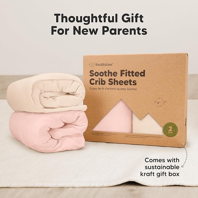 KeaBabies 2-Pack Organic Crib Sheets for Boys, Girls - 52x28 Fitted Crib Mattress Sheet Neutral, Breathable Jersey Cotton Cover for Baby Bed, Toddler Mattress, Soft & Cute Prints (Cameo)-BubblyBeeBaby