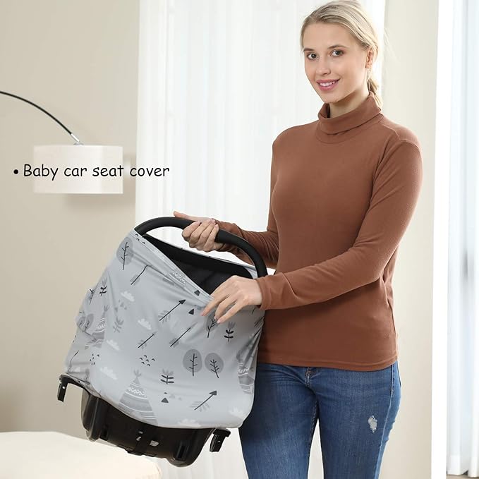 Multi-use Cover Carseat Canopy - Car Seat Covers for Babies, Breastfeeding Cover (Grey Grove)-BubblyBeeBaby