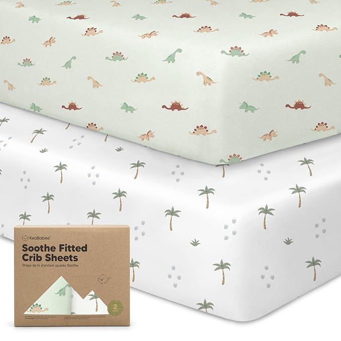 KeaBabies 2-Pack Organic Crib Sheets for Boys, Girls - 52x28 Fitted Crib Mattress Sheet Neutral, Breathable Jersey Cotton Cover for Baby Bed, Toddler Mattress, Soft & Cute Prints (Roarsome)-BubblyBeeBaby