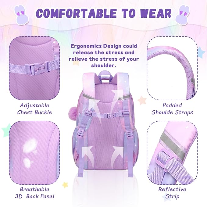 Kids Backpack for Girls - School Bags for Middle School Students - Book Bag for Elementary Primary - Kawaii Ita Backpack - Purple-BubblyBeeBaby