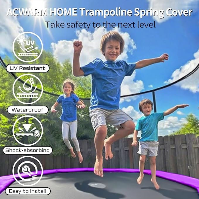 16FT/15FT/14FT/12FT/10FT Trampoline Safety Pad Replacement, Round Trampoline Spring Protection Cover, Fits 16FT/15FT/14FT/12FT/10FT Frames, Water-Resistant Trampoline Accessories-BubblyBeeBaby