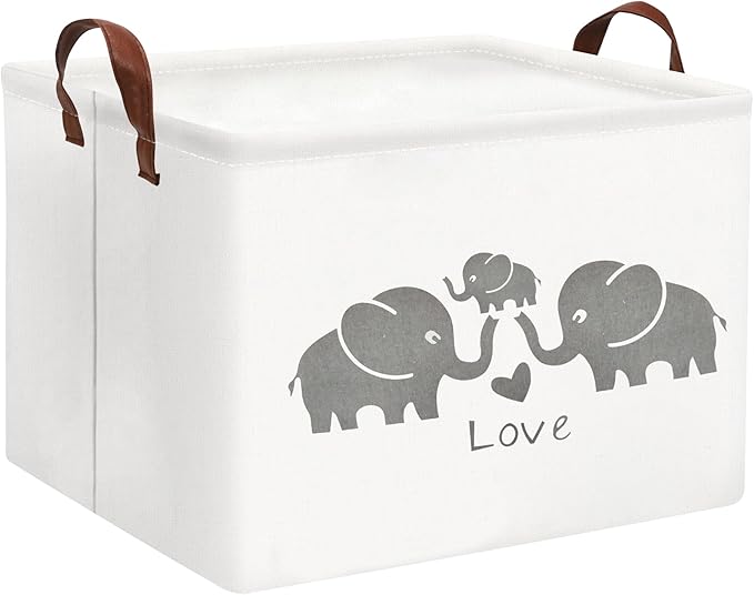 HIYAGON Baby Basket - Cute Elephant Toy Storage Bin Organizer Box Gift Basket for Boys and Girls (Love Elephants)-BubblyBeeBaby
