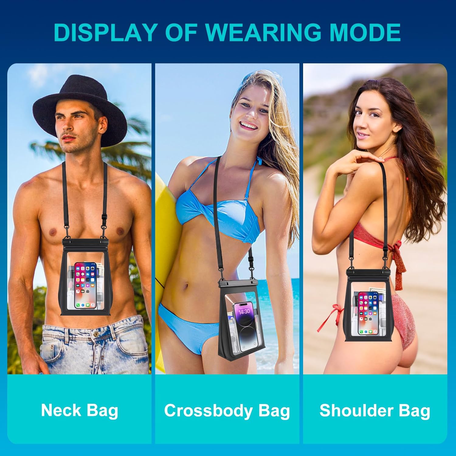 Large Waterproof Phone Pouch Floating, Waterproof Phone Case for iPhone 15 14 Pro Max 13 Plus 12 11 X XS XR Samsung S23 S22 up to 8.5'', Water Proof Phone Dry Bag for Swimming Kayaking Black