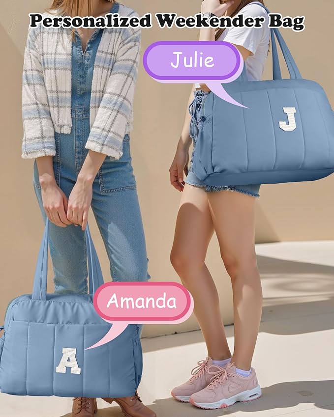 Initial Duffle Bag, Yoga Bags for Women，Overnight Bag with Wet Pocket，Lightweight Work Bags Personalized Gym Tote with Makeup Pouch-Girly Gift-BubblyBeeBaby