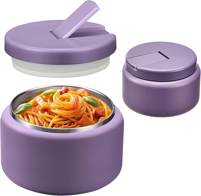 13.5oz Soup Thermo for Hot Food Kids with Buckle Lid Insulated Vacuum Food Jar Wide Mouth Leakproof Stainless Steel Lunch Container -Purple-BubblyBeeBaby