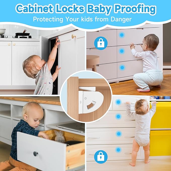 18 Pack Magnetic Cabinet Locks for Child Safety, Drawer Locks Baby Proofing, Magnetic Door Safety Locks for Cabinets and Drawers, Easy Installation No Tools Required (18 Pack and 2 Keys)-BubblyBeeBaby