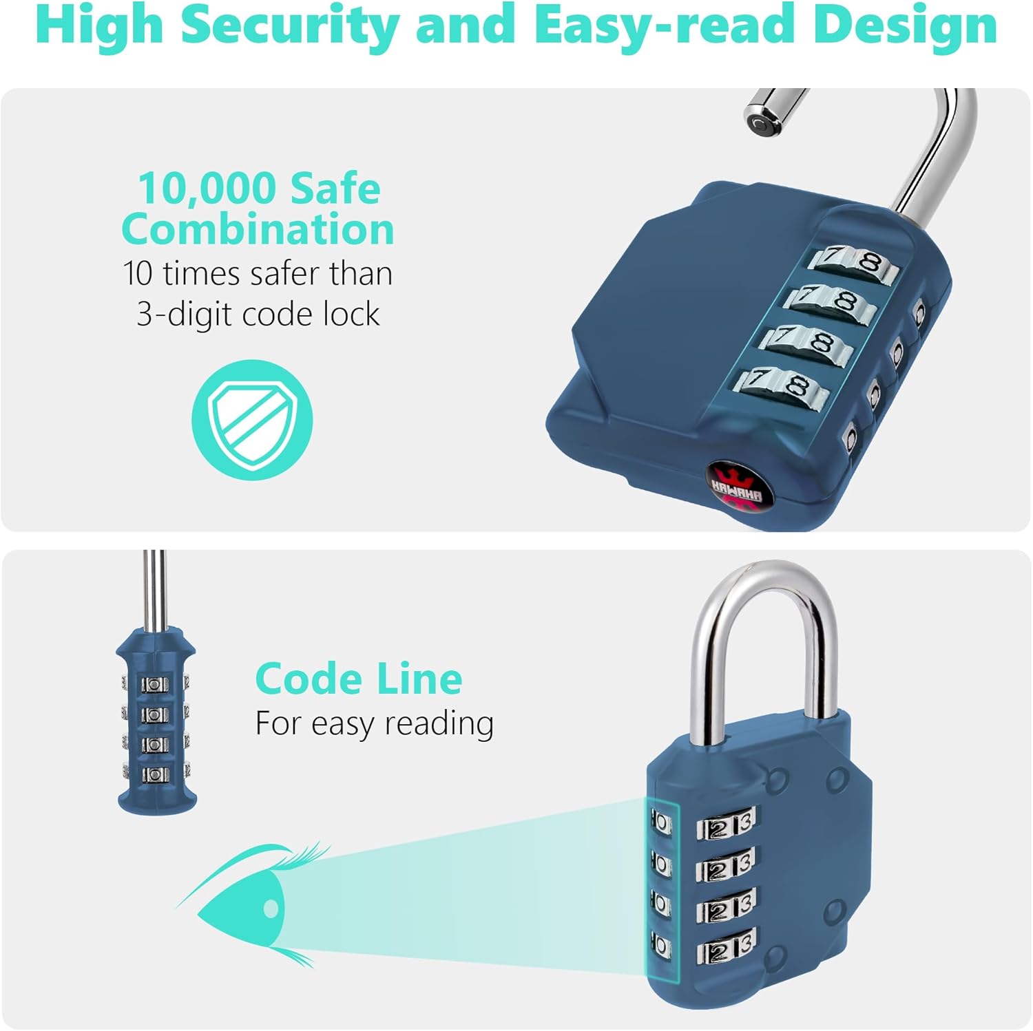 CL11BG Combination Lock, 4 Digit Outdoor Combination Padlock Set Your own Combination for Gym Locker Lock, School, Gates, Doors, Toolbox, Hasps and Storage (Blue-Gray *1)