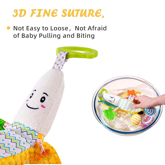 Jollybaby Stroller Rattle Toys for Car Seat Parm, Fruit Plush Hanging Infant Crib Bed Travel Activity Ring Bell with Crinkle, Squeaky & Teether for Boys Girls(Banana)-BubblyBeeBaby