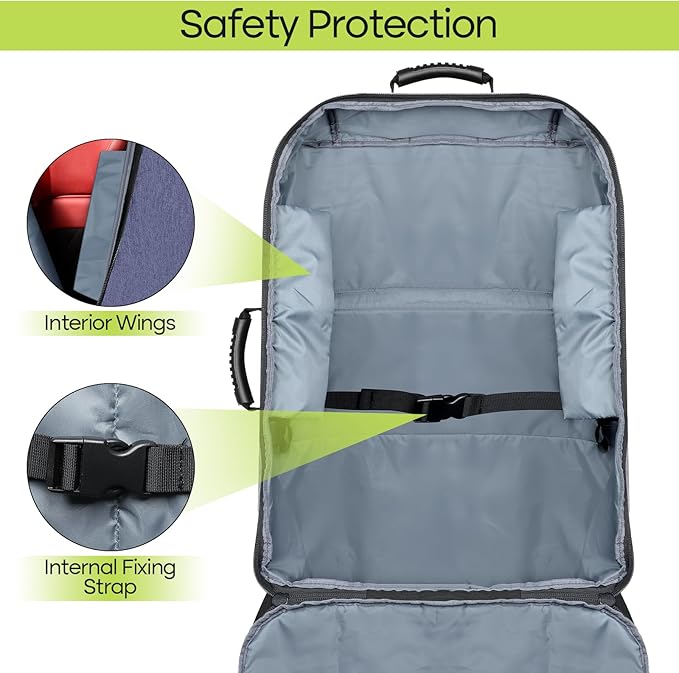Padded Car Seat Travel Bag for Airplane, Heavy Duty Backpack for Air Travel, Water-Resistant Carrier with Shoulder Strap, Fits Most Car Seats (Blue+Black)-BubblyBeeBaby
