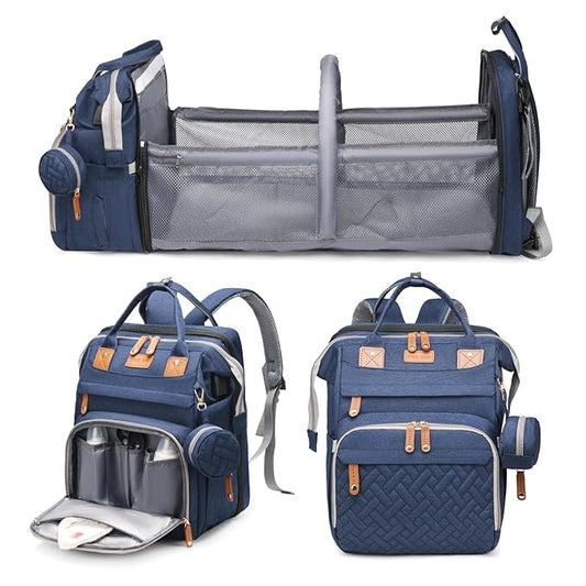 Jeryswet Baby Diaper Bags with Changing Station, Waterproof Large Capacity Diaper Bag Backpack for Moms Dads with USB Charging Port and Stroller Straps, Baby Shower Gifts, Blue-BubblyBeeBaby