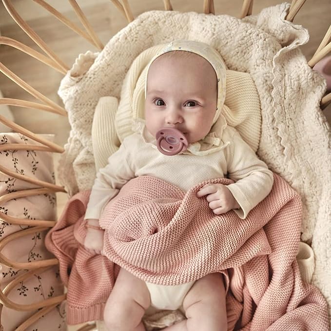 Heritage Knit Organic Receiving Swaddle Blanket for Girls - 100% Luxury Organic Cotton Soft Knit Warm Cozy Cuddle Crib Blanket for Newborns Infants & Toddlers (0-2Yrs - Blush Pink)-BubblyBeeBaby