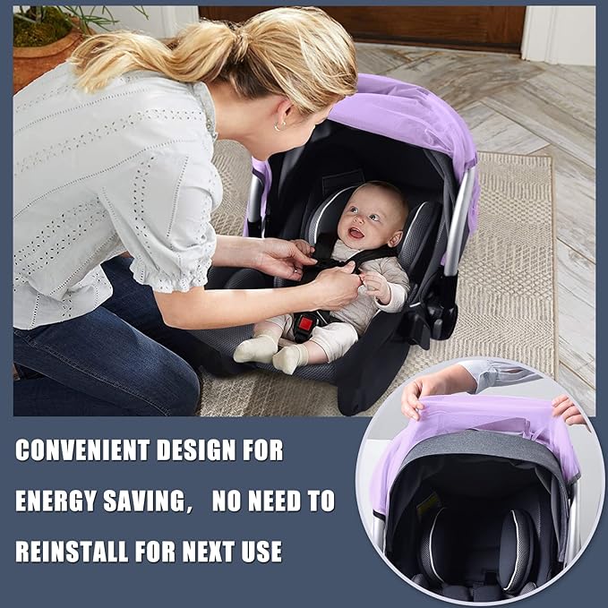 Mosquito Net for Baby Car Seats, Infant Car Seat Insect Mesh Net, Breathable, Universal Fit for All Car Seats, Premium Quality: Machine Washable Durable & Long Lasting Infant Insect Netting (Purple)-BubblyBeeBaby