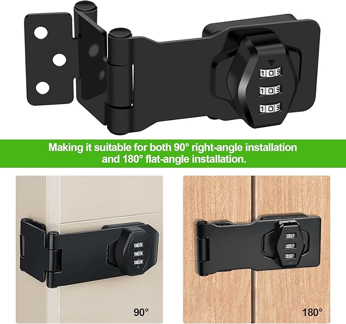 1 Pack Password Rotary Hasp Locks, Collapsible Solid 304 Stainless Steel File Cabinet Lock Desk Drawer Lock, for 90 Degree and 180 Degree Drawers, Dabinets, Doors, Flip Barn Door, Outdoor (Black)-BubblyBeeBaby
