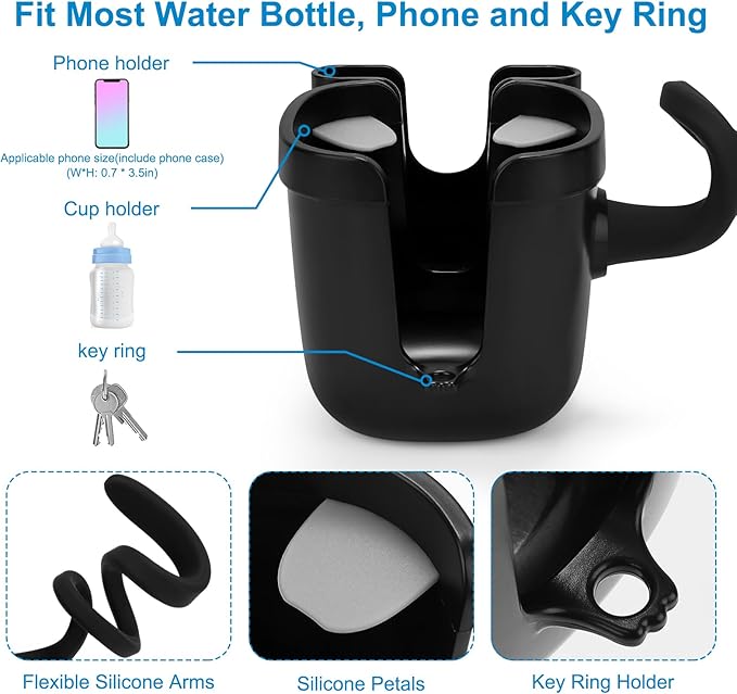 Accmor Stroller Cup Holder, Universal Cup Holder with Silicone Gooseneck Arm, Bike Cup Holder, 360° Rotatable Large Caliber Drinks Holder for Stroller, Bike, Wheelchair, Walker-BubblyBeeBaby