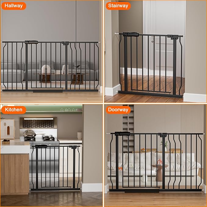 HOOEN 30" Tall Extra Wide Baby Gates for Doorways Stairs 76 to 86 in Large Long Pressure Mounted Pet Dog Gate Metal Tension Indoor Child Safety Gates with Extension Kits-BubblyBeeBaby