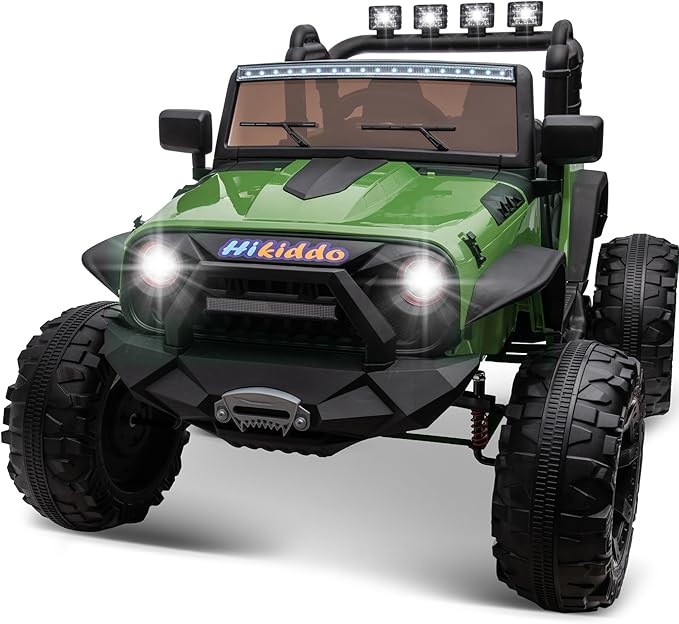 24V 9Ah Ride on Toy for Big Kids, 4x4 2 Seater Ride on Car Truck w/Remote Control, 4x200W Motors - Green-BubblyBeeBaby