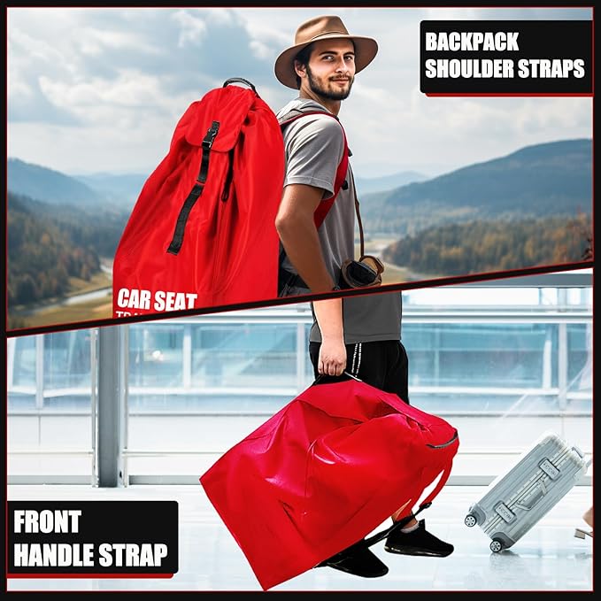 Car Seat Travel Bag for Airplane, Large Car Seat Bags for Air Travel with Comfort Padded Straps, Gate Check Storage Bag/Backpack for Carseat Airport, Carseat Cover Travel - Baby Travel Essential-BubblyBeeBaby