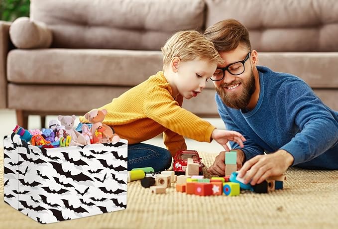 HIYAGON Rectangular Batman Basket Kids Storage Basket Kids Baby Nursery Basket for Boys Bat Room Decor Cute Toy Storage Organizer Bins Bedroom(Bats)-BubblyBeeBaby
