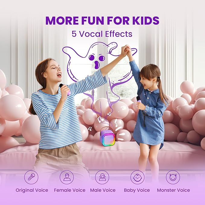 IROO Mini Karaoke Machine for Kids, 2025 TOP Toys Birthday Gifts Ideas for Girls Ages 4, 5, 6, 7, 8, 9, 10, 12+ Years Old, Portable MP3 Player with 2 Wireless Mics for Party-BubblyBeeBaby