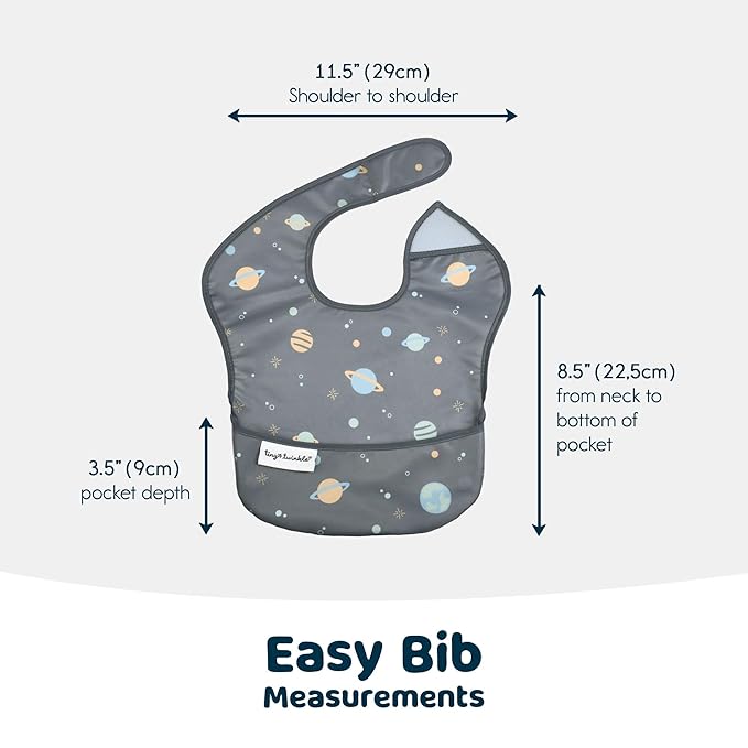 Tiny Twinkle Mess Proof Baby Bibs for Eating - Waterproof, Wipeable Bibs - Toddler Bibs - Travel Friendly - PFAS, PVC, BPA, Phthalate Free - Baby Food Bibs(3 Pack, Space)-BubblyBeeBaby