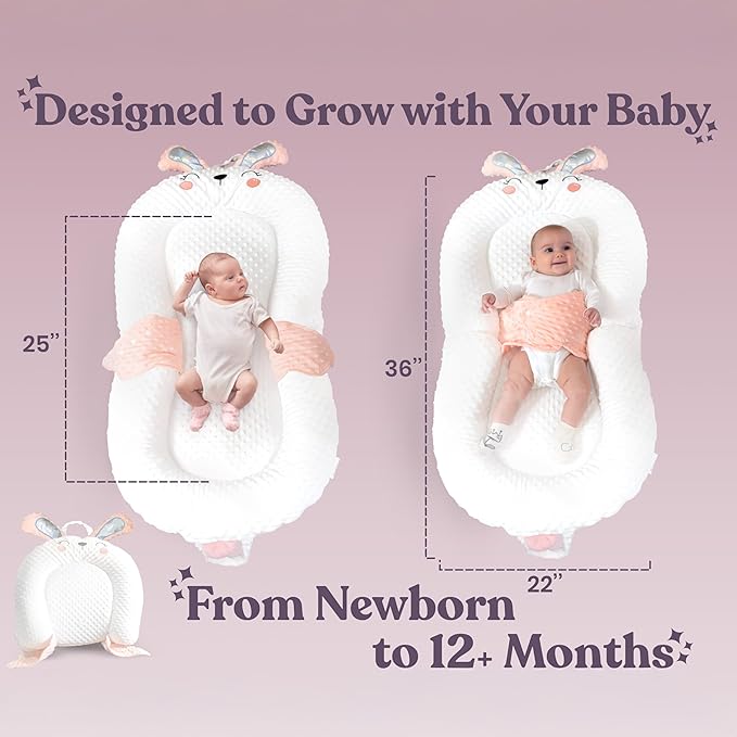 Infant Support Pillow with Adjustable Side Panels - Portable Cushion with Milestone Circles for 0-12 Months - Pink-BubblyBeeBaby