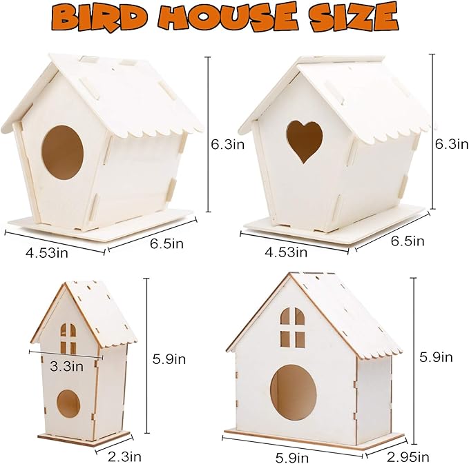 hapray 4 Pack Bird House Crafts for Kids Ages 5-8 8-12, Buildable DIY Birdhouse Kit for Children to Build, 3+ Summer Arts and Craft Projects with Paint, Boy Girl Gift Christmas-BubblyBeeBaby