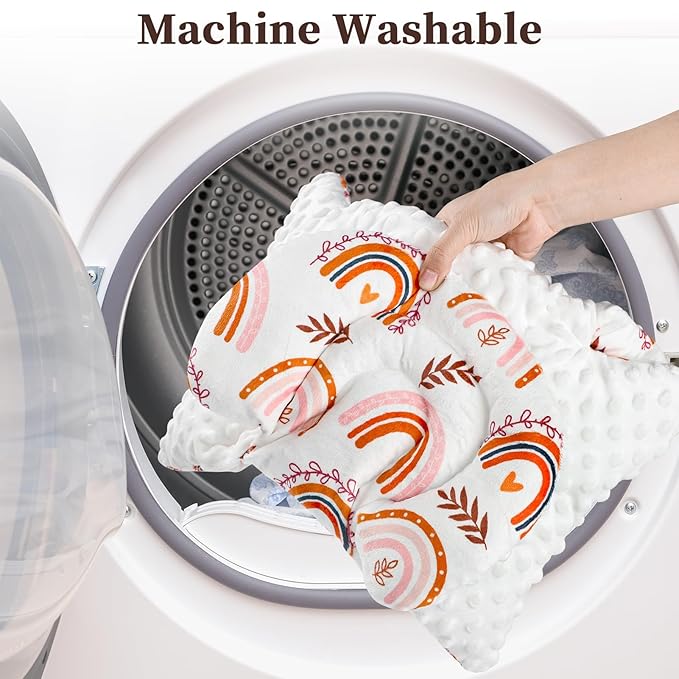 Pea Pod Infant Car Seat Insert with 3 Strap Covers, 3 in 1 Reversible Rainbow Baby Car Seat Head Support for Newborn, 3D Soft Minky Carseat Cushion for Preemie to Infant, Stroller, Swing, Bouncer-BubblyBeeBaby