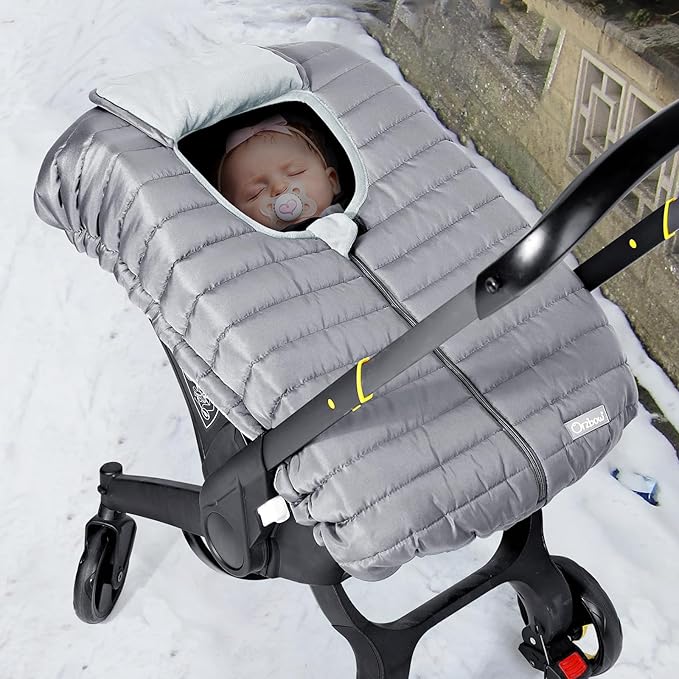 Orzbow Winter Car Seat Cover - Baby Car Seat Cocoon Cover for Boys & Girls, Warm Carseat Canopy Cover to Protect Baby from Wind, Rain & Snow, Waterproof, Universal Fit for Infant Car Seat, Light Grey-BubblyBeeBaby