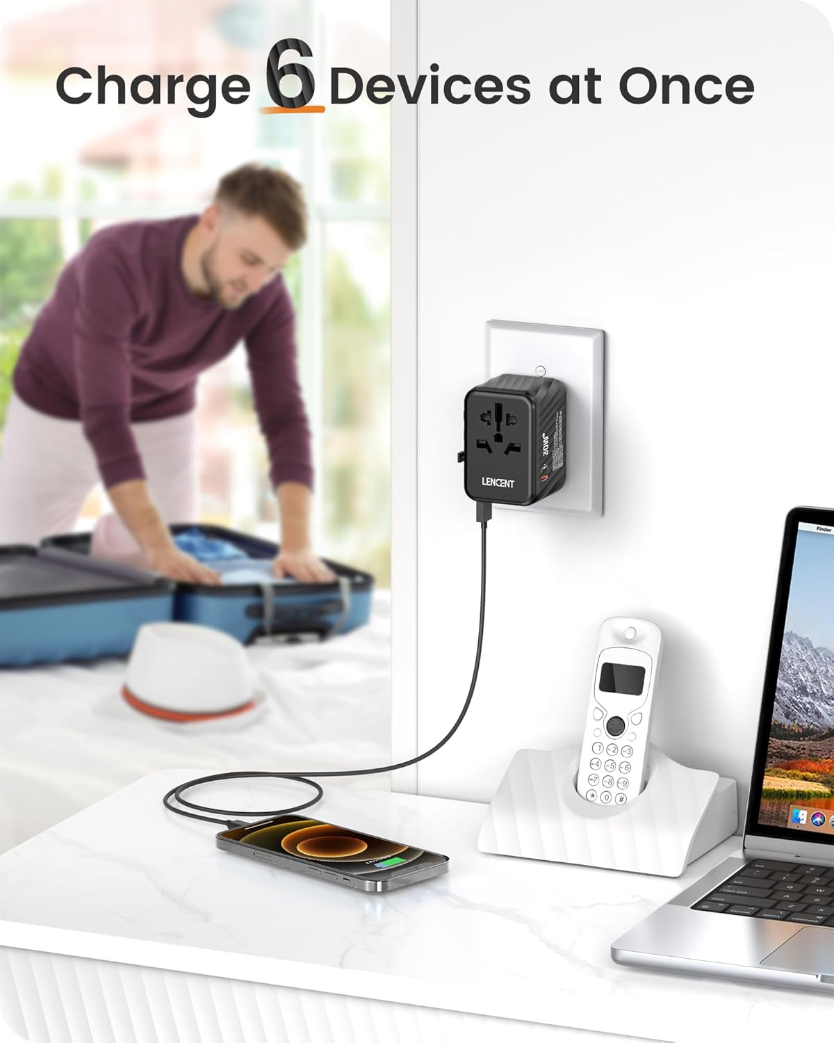 LENCENT Universal Travel Power Adapter, 30W International Wall Charger with 3 USB C 2 USB A Fast Charging, Worldwide Plug Adaptor Travel Essentials for US to EU UK Ireland Australia Type C/G/A/I Black