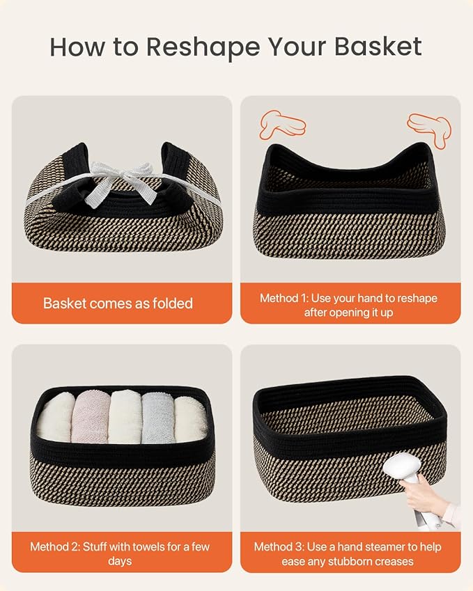 KALLAX Small Woven Basket, 13.5 x 9.5 x 5 Inches, Storage Basket for Organizing, Cute Small Rope Shelf Closet Cube Storage Bins Baskets for Shelves, Dog Toy Gift Baskets Empty, 3 Pack Black & Brown-BubblyBeeBaby