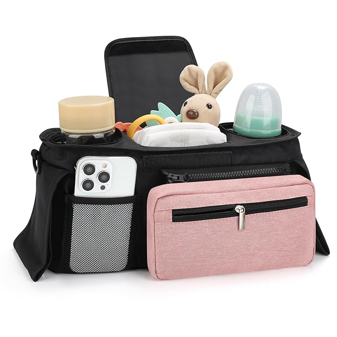 Accmor Universal Stroller Organizer with Insulated Cup Holder Detachable Phone Bag and Shoulder Strap,Stroller Bag Caddy Organizer Fits for Uppababy, Baby Jogger, Britax Strollers-BubblyBeeBaby