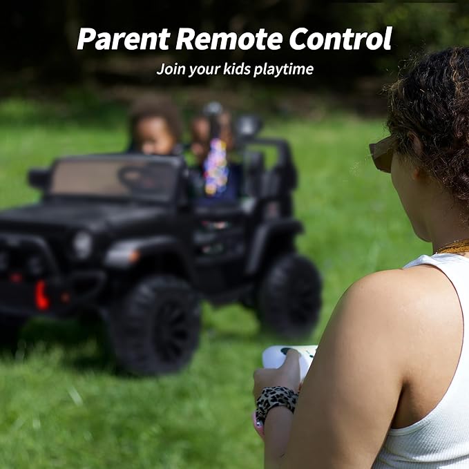 2 Seater Ride on Car Truck, 12V Kids Electric Ride on Toy for Big Kids Age 3-8 w/Remote Control- Black-BubblyBeeBaby