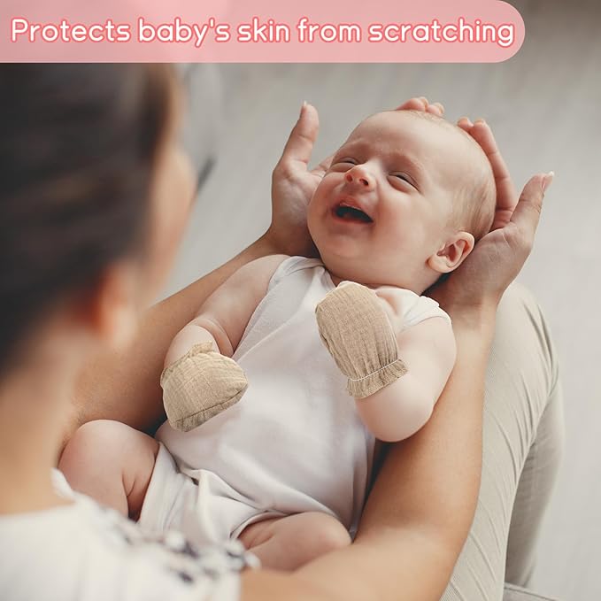 8 Pairs Newborn Baby Muslin Mittens 0-6 Months No Scratch Elastic Wrist Soft Breathable Gloves Bulk Cotton for Infant-BubblyBeeBaby