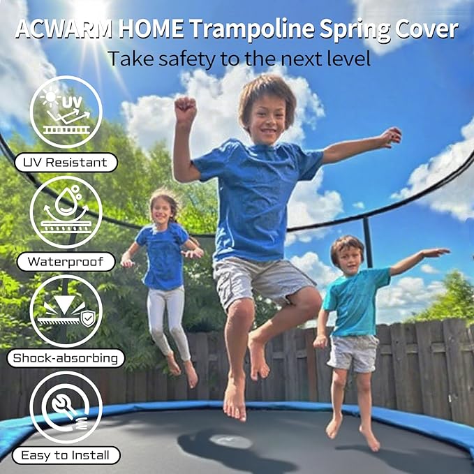 16FT/15FT/14FT/12FT/10FT Trampoline Safety Pad Replacement, Round Trampoline Spring Protection Cover, Fits 16FT/15FT/14FT/12FT/10FT Frames, Water-Resistant Trampoline Accessories-BubblyBeeBaby