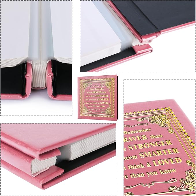 Inspirational Leather Photo Album,Magnetic Self-Stick Page Photo Album,Family Album,Hand Made DIY Albums Holds 3x5, 4x6, 5x7, 6x8 Photos (pink-always remember)-BubblyBeeBaby