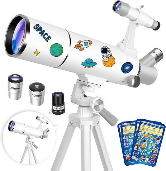 Hawkko Telescope for Adults & Kids – 80mm Aperture 500mm Telescopes for Adults Astronomy, (20X-150X) Portable Refractor Telescope Kit for Beginners with Decorate Stickers, AZ Tripod, Phone Adapter-BubblyBeeBaby