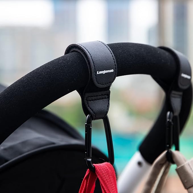 （4-Pack） Baby Stroller Hooks Clip or Hanging Diaper Bag Universal Hooks Accessories for Stroller and Car or Shopping Cart (Black and Brown)-BubblyBeeBaby