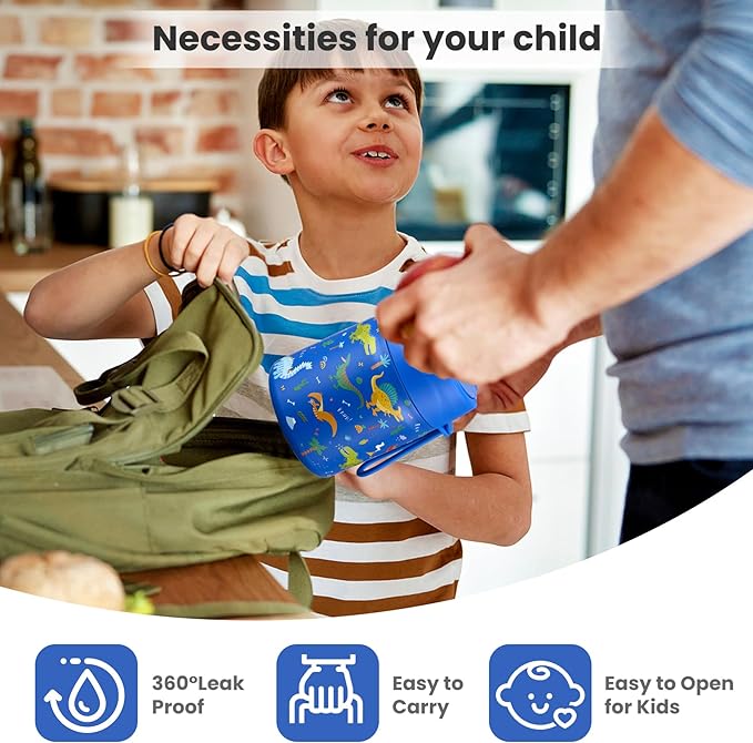 17oz Soup Thermo for Hot Food Kids,Insulated Food Jar with Spoon,Thermo Hot Food Lunch Container,Wide Mouth Leakproof Stainless Steel Lunch Box for School-Dinosaur-BubblyBeeBaby