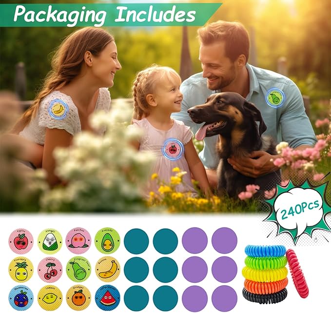 240Pcs Mosquito Patches Stickers, Individually Wrapped Natural Plant Based Mosquito Stickers for Kids Adult Outdoor Hiking, Camping, Travel-BubblyBeeBaby