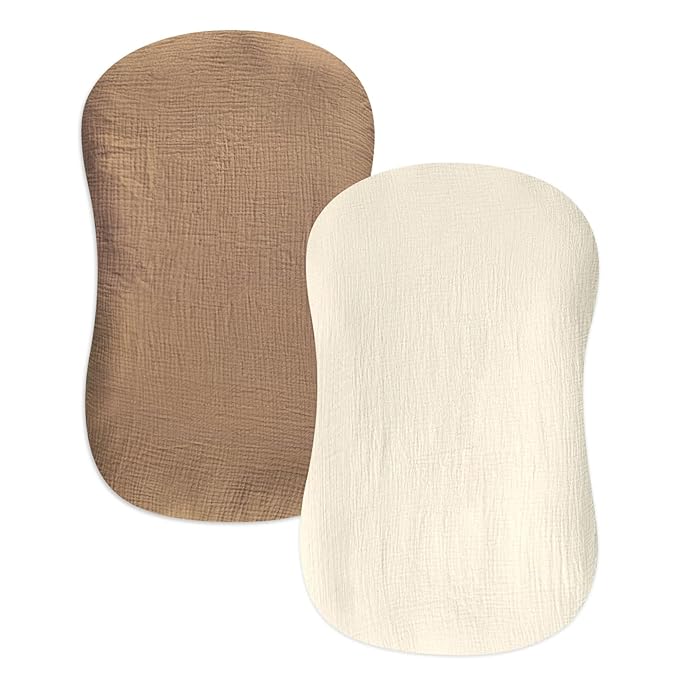 Hooyax Muslin Baby Lounger Cover 2 Pack, Soft and Breathable Newborn Lounger, Adorable Slipcover for Boys & Girls (Brown, Wheat)-BubblyBeeBaby