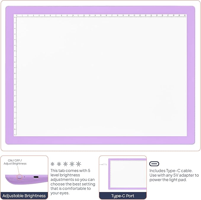 iVyne Corded A4 Light Pad for Diamond Painting & Art Projects – LED Light Board with Diamond Art Accessories – Ultra-Thin & Portable Diamond Dot Light Board, Perfect for Artists - Purple-BubblyBeeBaby