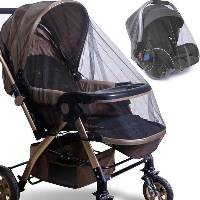 Baby Stroller Mosquito Net (2 Pack) - Durable Mesh Protection for Bassinets, Cradles, Playards, Pack N Plays & Portable Mini Cribs | Breathable Universal Fit Insect Barrier (Black)-BubblyBeeBaby