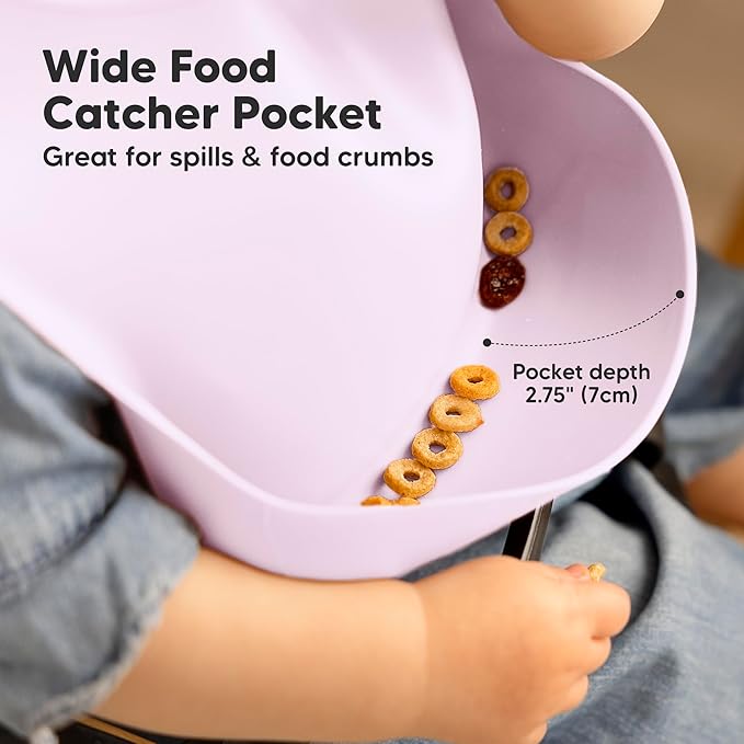 KeaBabies 2-Pack Silicone Baby Bibs for Eating - Sturdy Food-Grade Silicone Bibs for Babies Girl, Boy, Large Food Catcher, Clean & Put On Easily, Waterproof Toddler Feeding Essentials (Amethyst)-BubblyBeeBaby