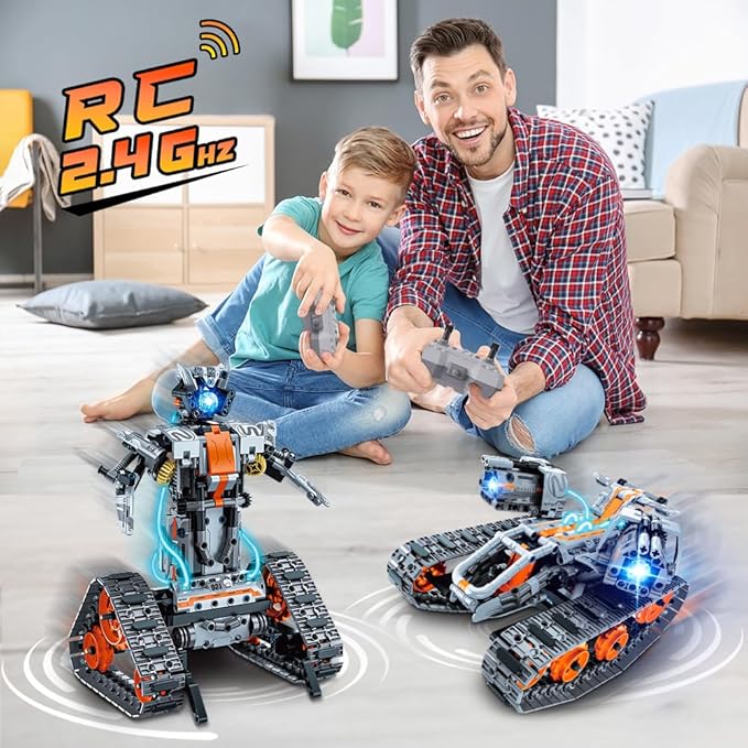 HOGOKIDS 5 in 1 STEM Building Set with LED Light - APP & Remote Controlled Cars Building Toys Kit, RC Robot Tank Sleigh Tracked Racer 604 PCS, Toy Gifts for Kids Boys Girls Ages 6 7 8 9 10 11 12+ Year-BubblyBeeBaby