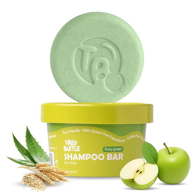 Tree Bottle Hydrolyzed Oat Protein + Aloe Vera Shampoo Bar for Kids – Gentle & Nourishing for Sensitive Scalps - Natural, Tear-Free, Sulfate & Paraben-Free - Made in USA - 4.5oz-BubblyBeeBaby