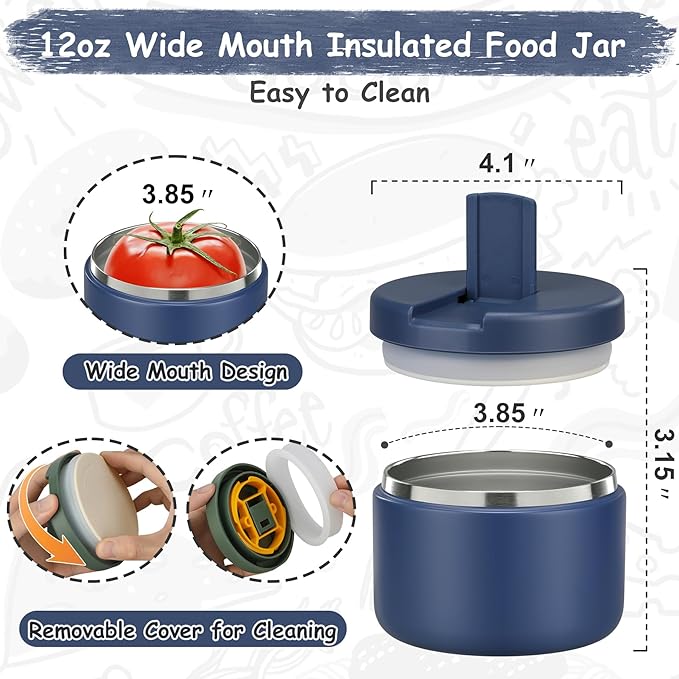 19oz Insulated Vacuum Food Jar with Buckle Lid Wide Mouth Soup Thermo for Hot Food Kids Leakproof Stainless Steel Lunch Container- Blue-1Pack-BubblyBeeBaby